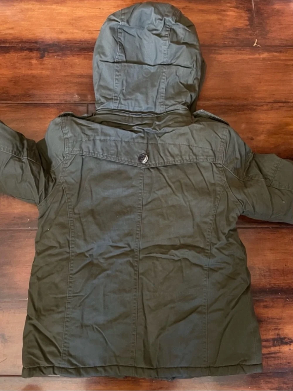 Kids Olive Green Hooded Winter Coat